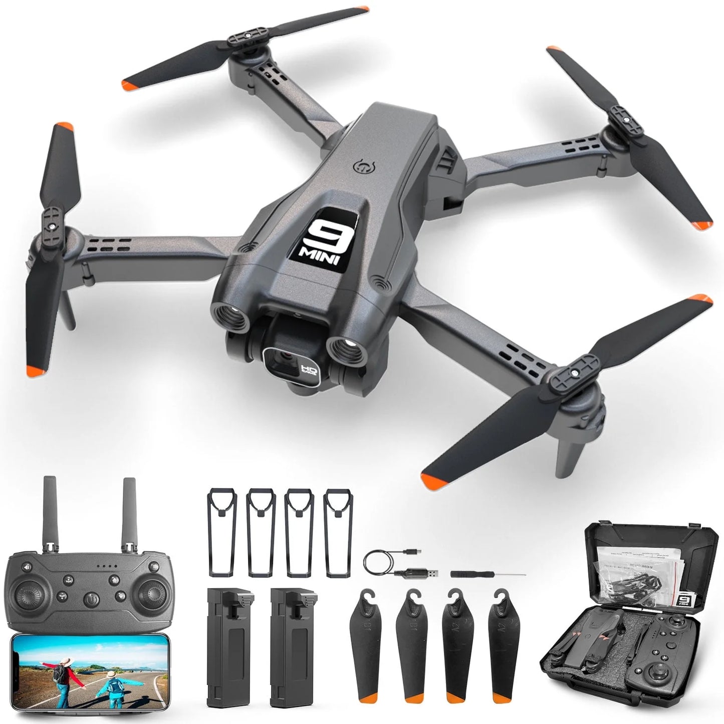 Foldable Drone, 1080P HD FPV Camera Wifi RC Quadcopter, 360° Flip, Waypoint Flight, for Kids Adult and Beginners Black,2 Batteries