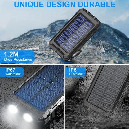 Portable Solar Charger for Iphone and Android 20000Mah Power Bank with Dual 5V USB Ports for Outdoor Camping Hiking