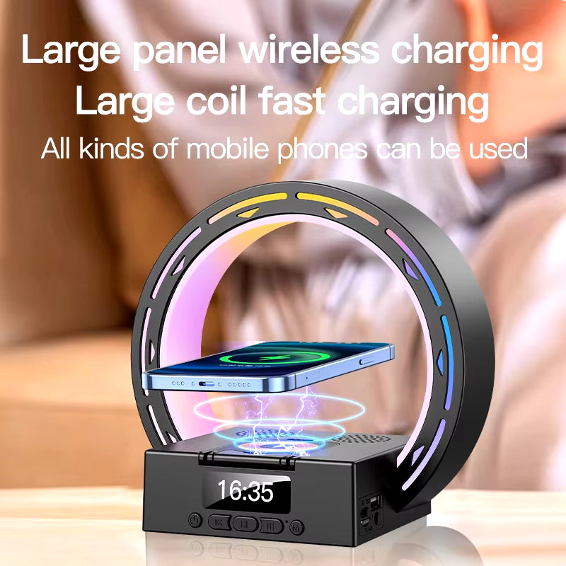 Trending Products 2024 New Arrivals Smart 15W Wireless Charger BT Speakers with Alarm Clock Led Lighting Decoration for Bedroom